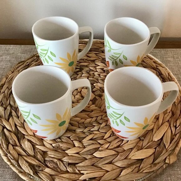 Corelle Coordinates HAPPY DAYS Porcelain 12oz. Mugs Set of 4 Whimsical Boho EUC - Picture 5 of 6